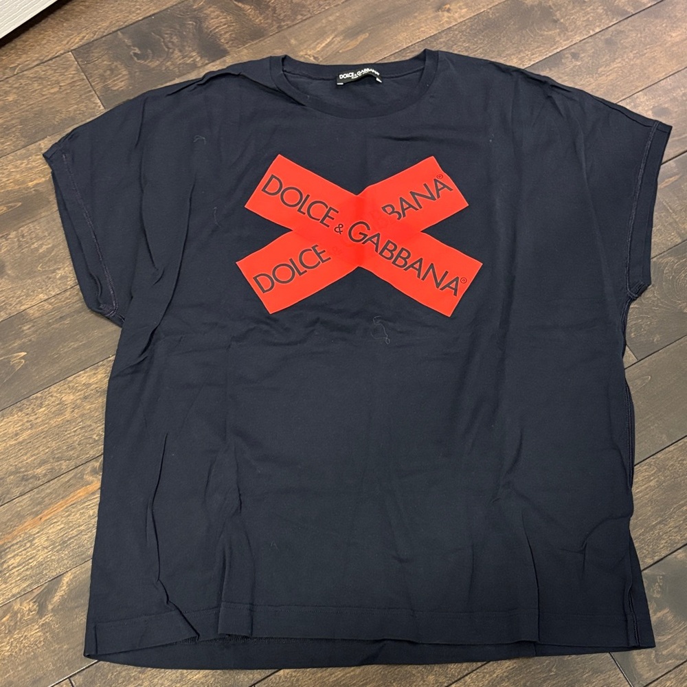 Dolce & Gabbana Men's Black T-Shirt with Red Logo